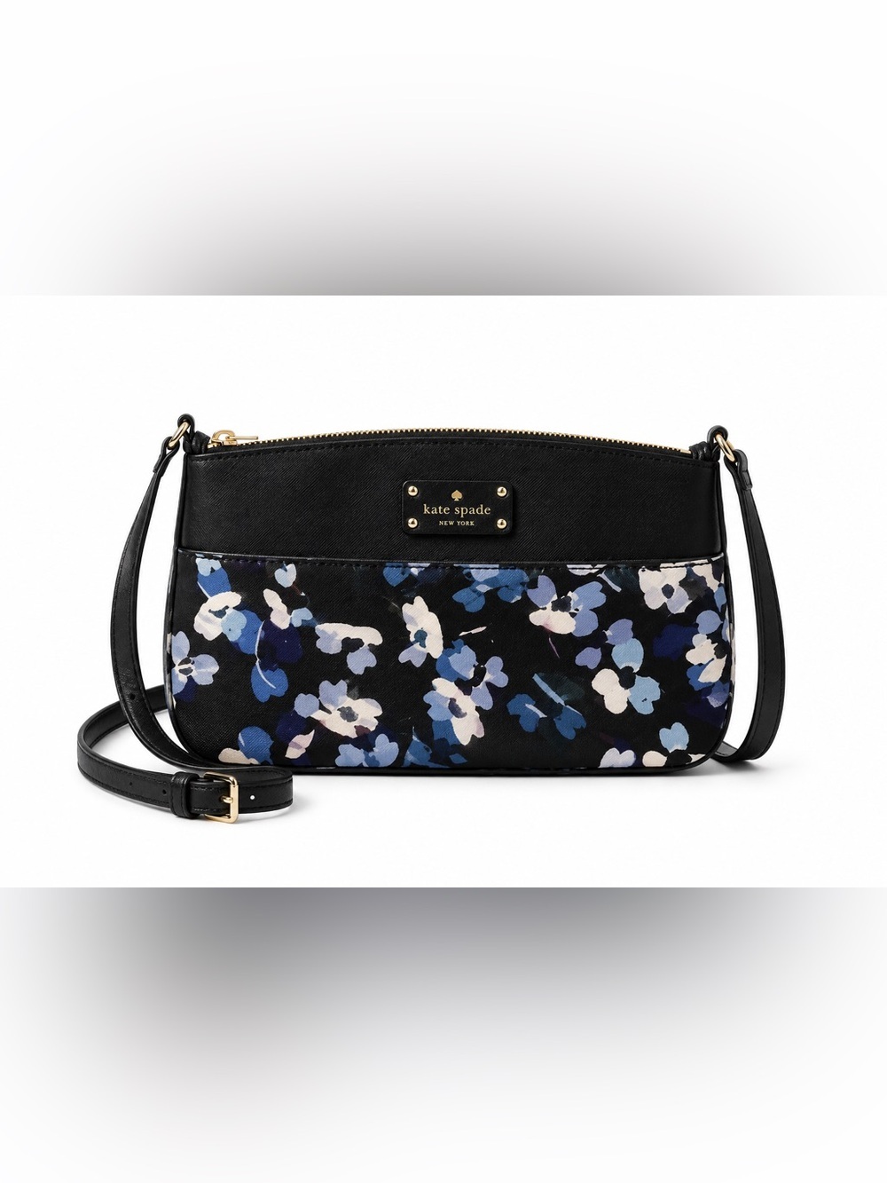 kate spade Black Floral Print Crossbody Bag with Gold Hardware